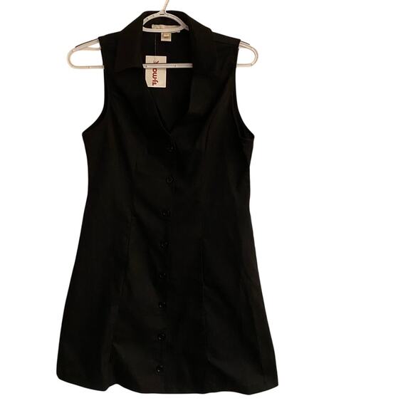 Monteau Black Rayon Linen Blend Dress Size M Buttons up Front Layer Work - Picture 1 of 4